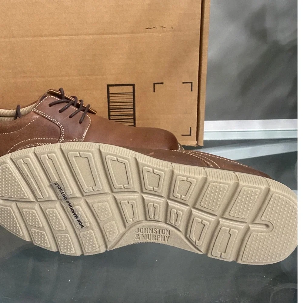 Johnston & Murphy Boys McGuffey Plain Toe Brown Leather Derby Shoes 5M 28-3320